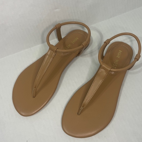 Nine West  Bassie Natural Neutral Nude Sandals Minimalist Design Size 5 - Picture 6 of 15